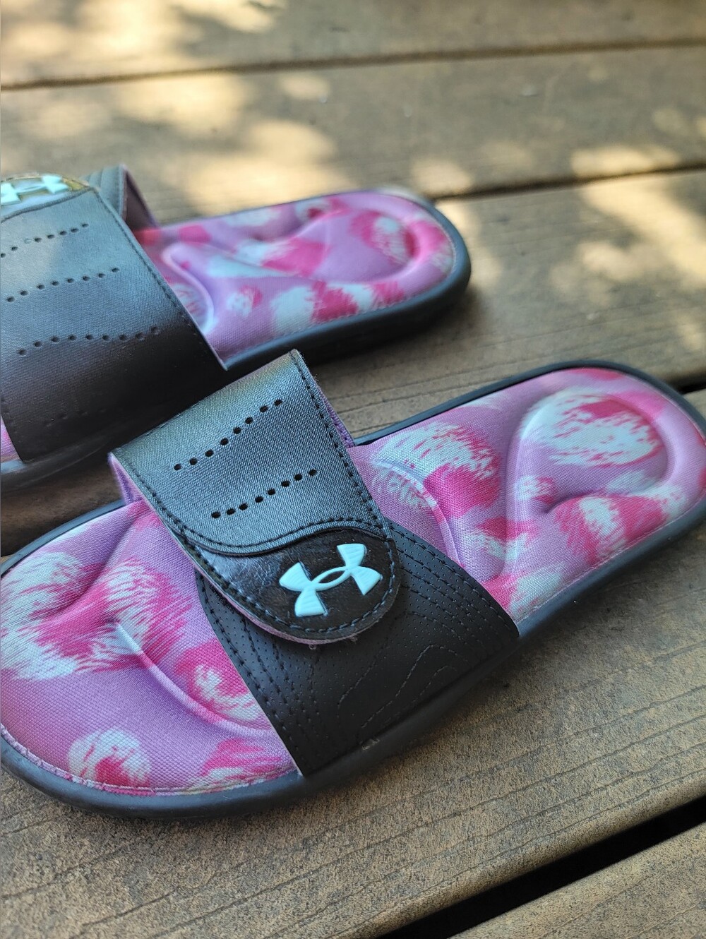 Under Armour Pink Tie-Dye Slide Sandals Size 5Y